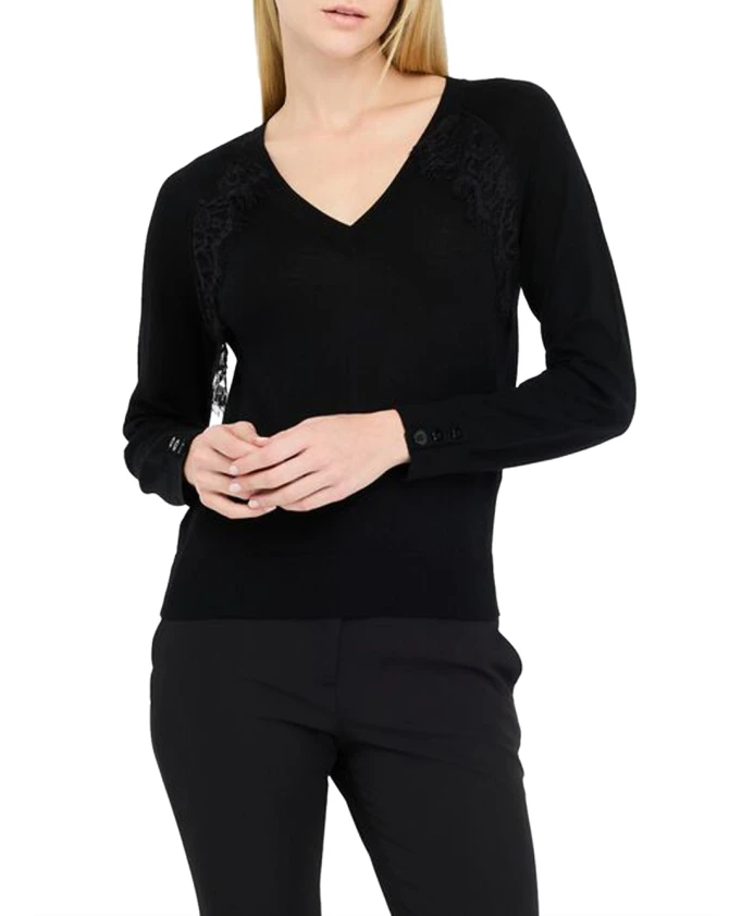 Черный свитер с кружевной отделкой и V-образным вырезом. Liu Jo, черный
Черный свитер с кружевной отделкой и V-образным вырезом. Liu Jo, черный