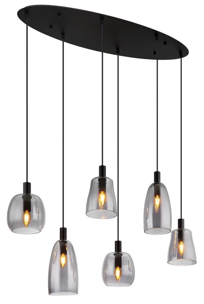 Подвесной светильник Globo Lighting металлический, черный матовый, дымчатое стекло, черный ПВХ-кабель, высота может быть уменьшена, 3 разных стекла, ДхШхВ: 970x325x1300 мм, без 6x E14 40 Вт 230 В., серебро
Подвесной светильник Globo Lighting металлический, черный матовый, дымчатое стекло, черный ПВХ-кабель, высота может быть уменьшена, 3 разных стекла, ДхШхВ: 970x325x1300 мм, без 6x E14 40 Вт 230 В., серебро