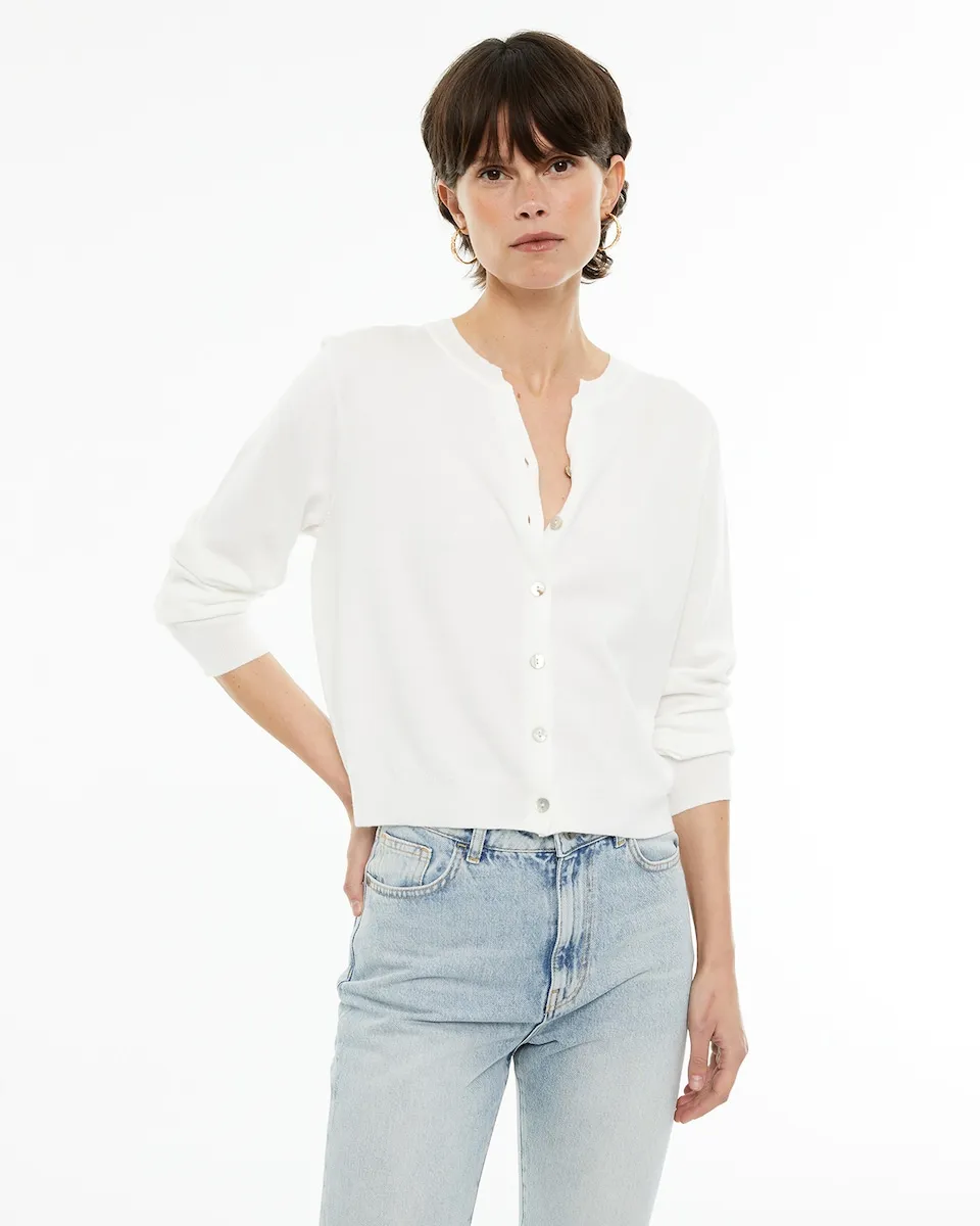 Базовый женский кардиган с застежкой на пуговицы System Action, белый 
Базовый женский кардиган с застежкой на пуговицы System Action, белый