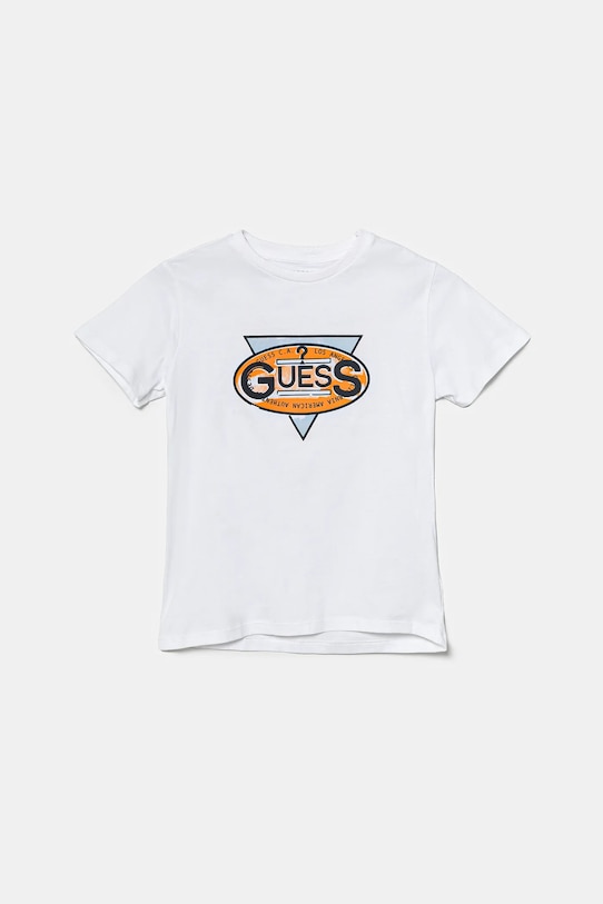 Детская хлопковая футболка Guess, белый 
Детская хлопковая футболка Guess, белый