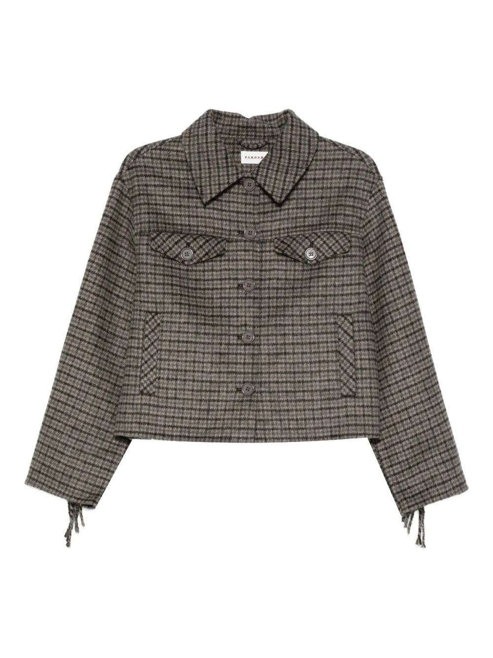 Клетчатая куртка с бахромой на рукавах P.A.R.O.S.H., серый
Клетчатая куртка с бахромой на рукавах P.A.R.O.S.H., серый