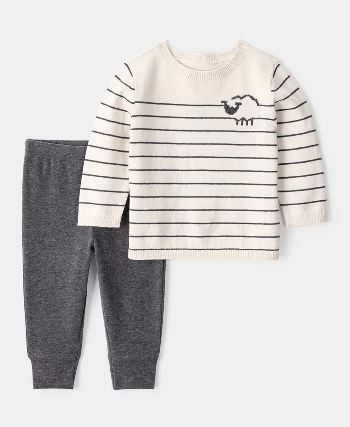 Комплект из 2 предметов: свитер с длинными рукавами и спортивные штаны с полосатой овечьей шерстью для мальчика Carter's, мультиколор 
Комплект из 2 предметов: свитер с длинными рукавами и спортивные штаны с полосатой овечьей шерстью для мальчика Carter's, мультиколор