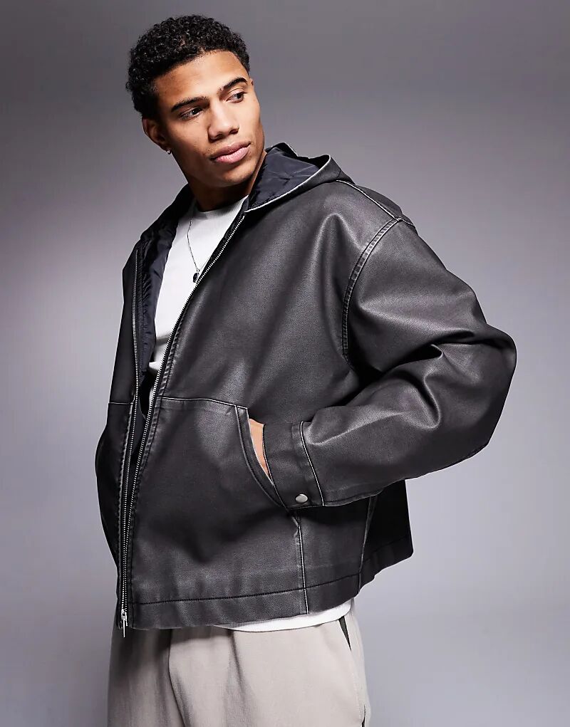 Куртка свободного кроя из искусственной кожи ASOS DESIGN с капюшоном, цвет: черный 
Куртка свободного кроя из искусственной кожи ASOS DESIGN с капюшоном, цвет: черный