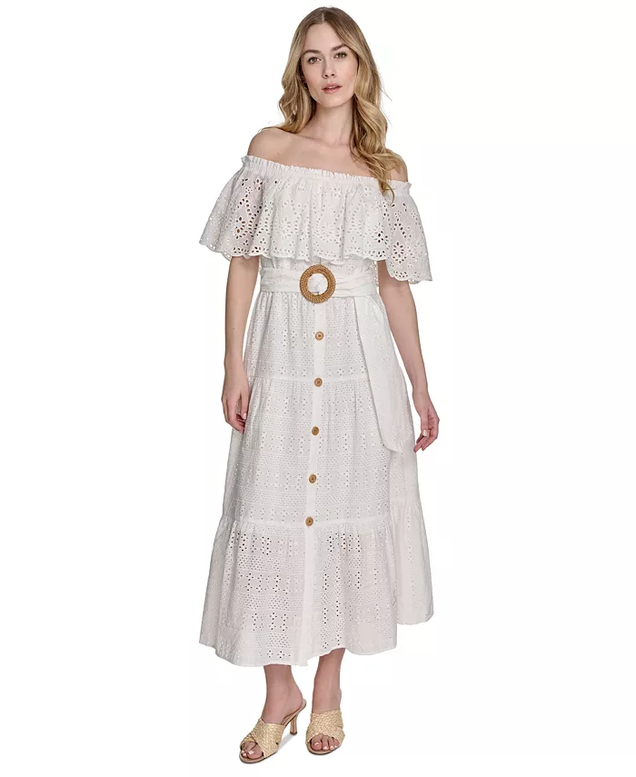 Женское хлопковое миди-платье с открытыми плечами и поясом Eliza J, зеленый
Женское хлопковое миди-платье с открытыми плечами и поясом Eliza J, зеленый