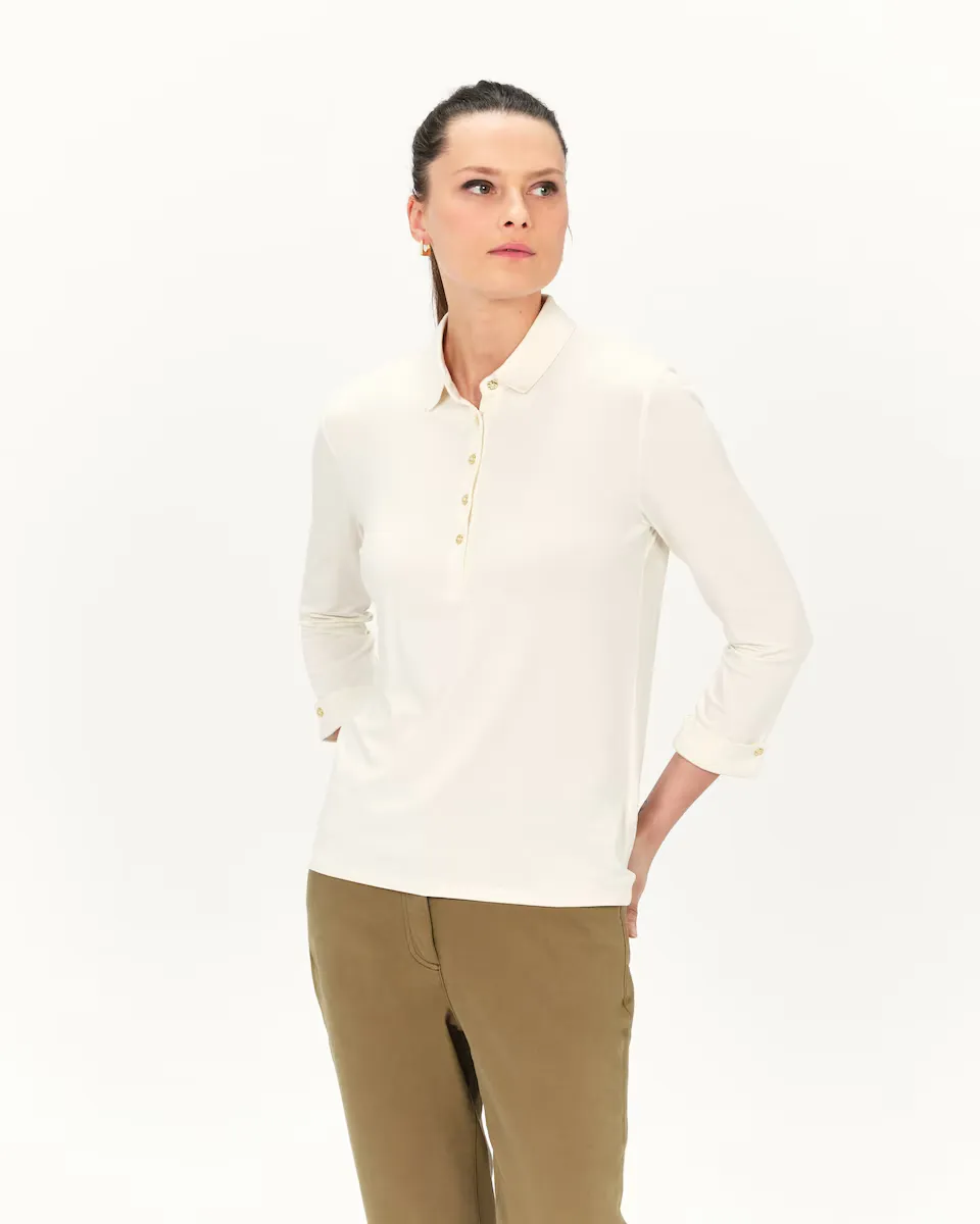 Женская рубашка поло с французскими рукавами и контрастными пуговицами Caroll, цвет Crudo
Женская рубашка поло с французскими рукавами и контрастными пуговицами Caroll, цвет Crudo