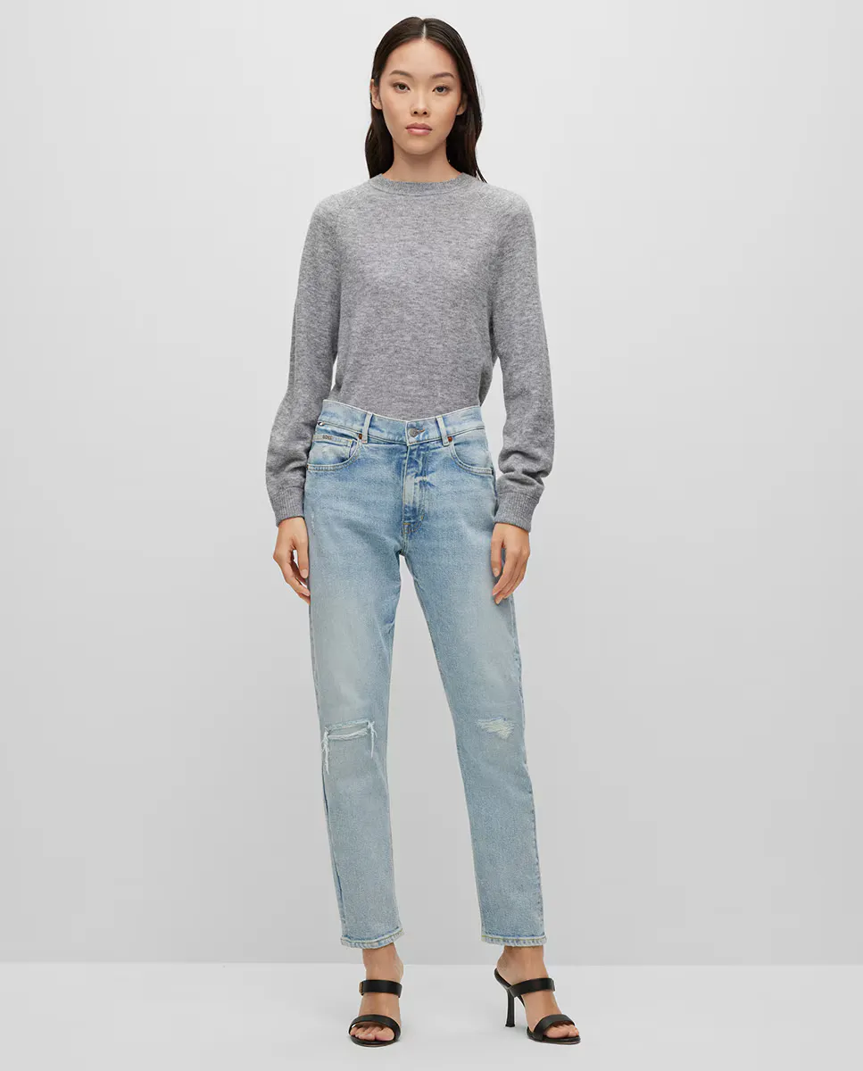 Женские укороченные джинсы из удобного синего эластичного денима Boss, синий 
Женские укороченные джинсы из удобного синего эластичного денима Boss, синий