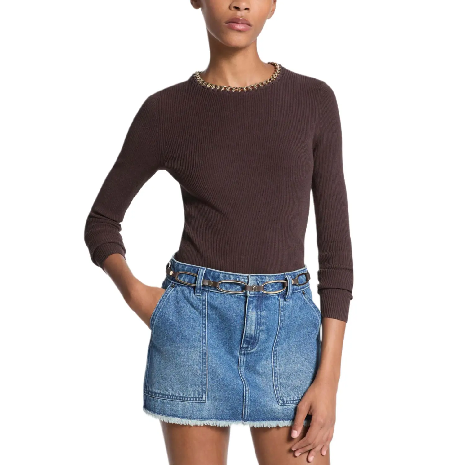 Свитер с рубчиком MICHAEL KORS, коричневый
Свитер с рубчиком MICHAEL KORS, коричневый