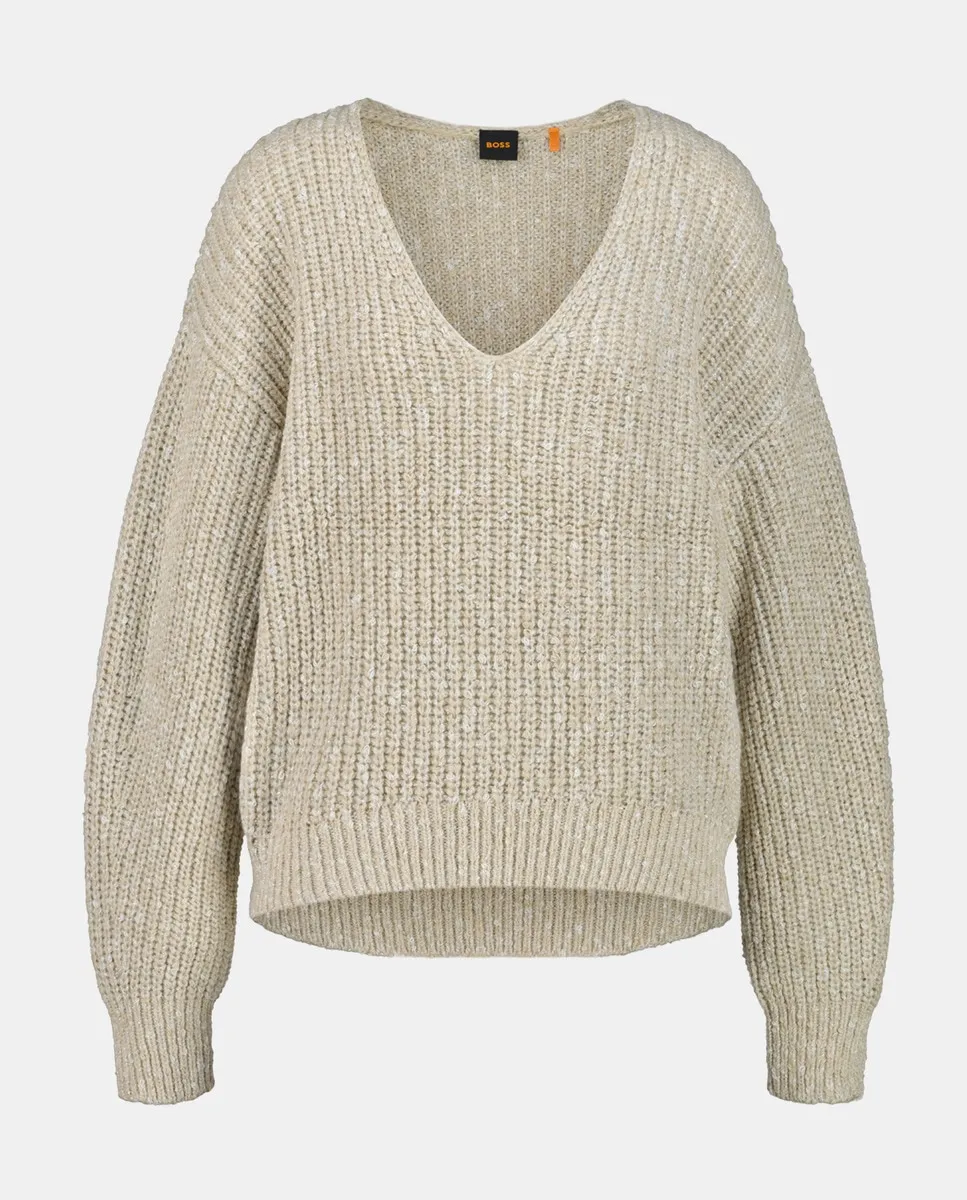 Ребристый свитер с V-образным вырезом Hugo Boss, бежевый
Ребристый свитер с V-образным вырезом Hugo Boss, бежевый