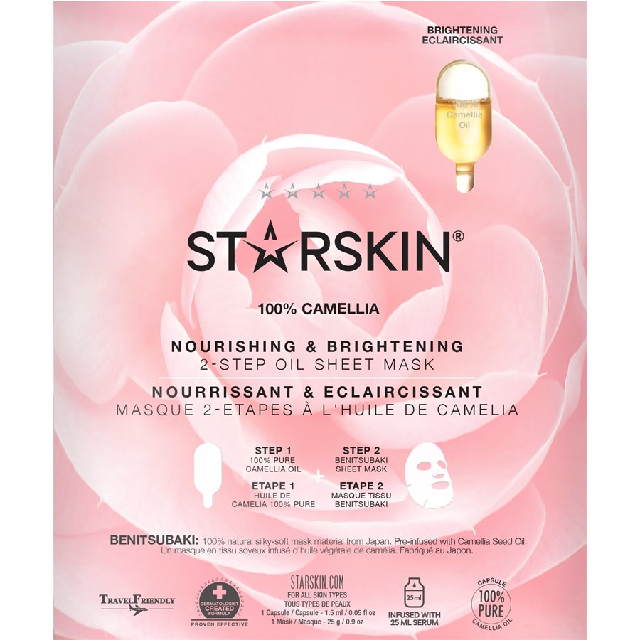 Маска для лица StarSkin Nourishing & Brightening Face Mask Camellia, 1 Capsule 1,5 ml + 1 Mask 25 g / 25 g
Маска для лица StarSkin Nourishing & Brightening Face Mask Camellia, 1 Capsule 1,5 ml + 1 Mask 25 g / 25 g