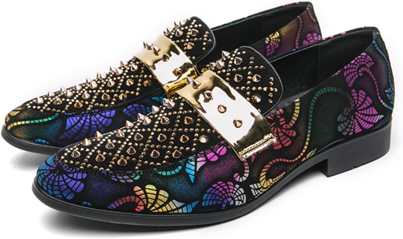 Мужские модные лоферы из замши и кожи с разноцветным цветочным принтом, шипами и заклепками, без шнурков, низкие, с круглым носком, противоскользящие, повседневные мокасины для вечеринок, свиданий, выпускного и свадьбы Qwuieoin
Мужские модные лоферы из замши и кожи с разноцветным цветочным принтом, шипами и заклепками, без шнурков, низкие, с круглым носком, противоскользящие, повседневные мокасины для вечеринок, свиданий, выпускного и свадьбы Qwuieoin