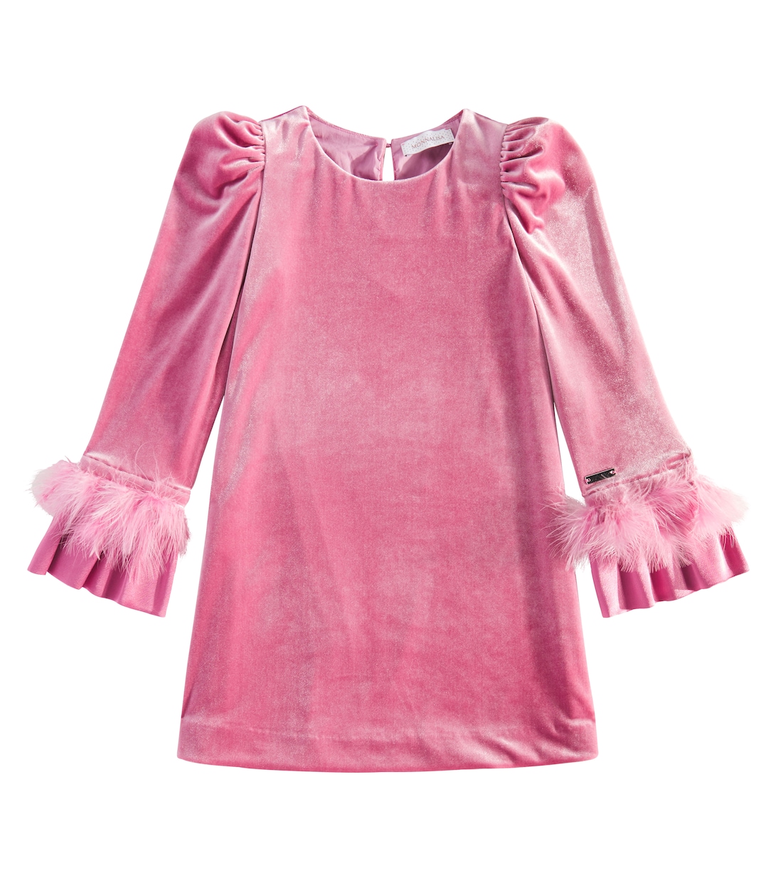 Платье из бархата с отделкой из искусственного шенилла и перьев Monnalisa, Blush 
Платье из бархата с отделкой из искусственного шенилла и перьев Monnalisa, Blush