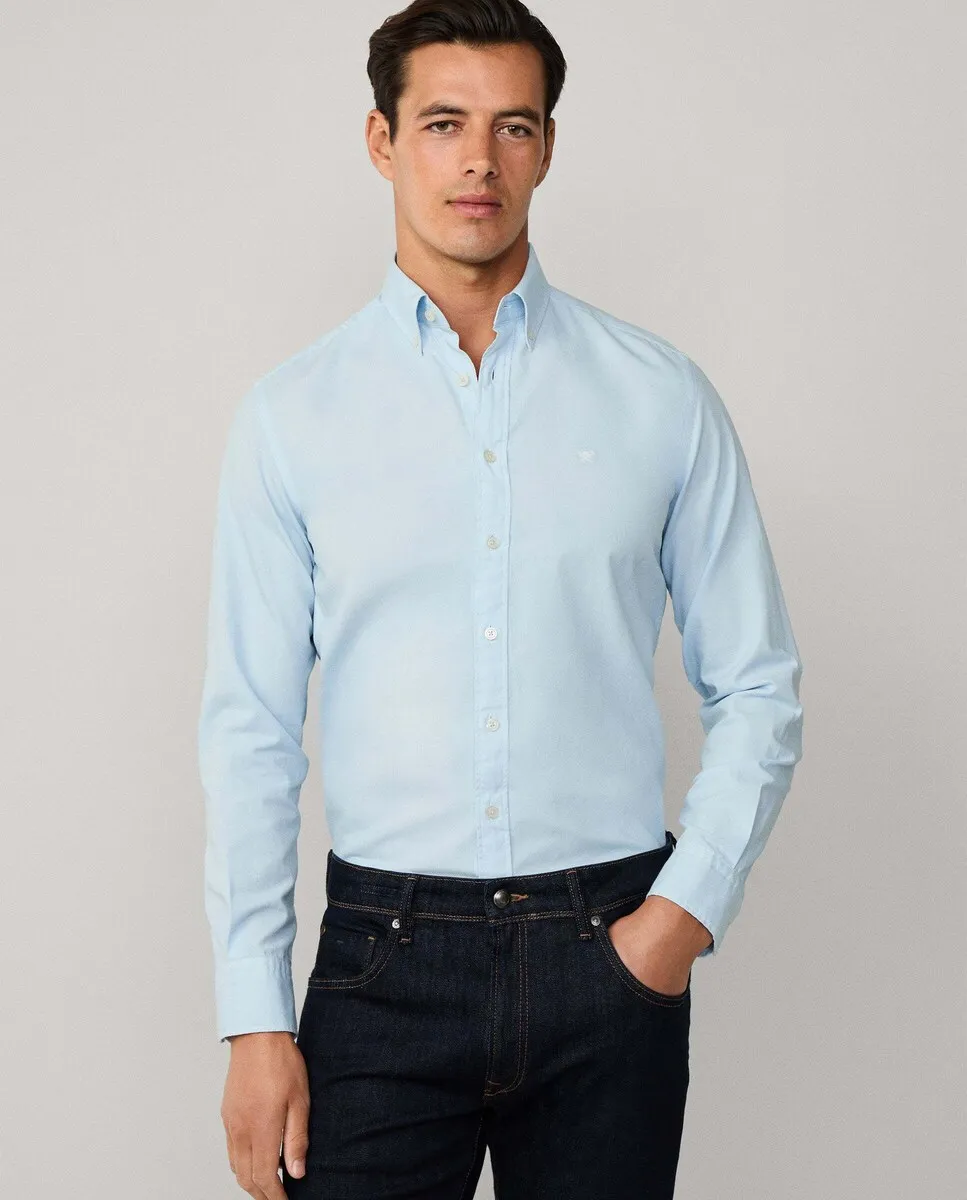 Мужская рубашка оксфорд, окрашенная в изделии, приталенный крой Hackett, светло-голубой
Мужская рубашка оксфорд, окрашенная в изделии, приталенный крой Hackett, светло-голубой