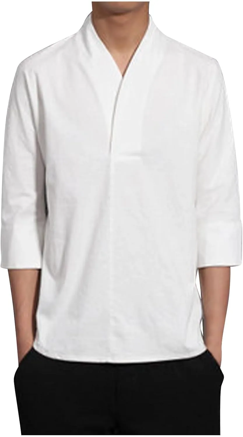 Мужская льняная футболка с V-образным вырезом и 3/4 рукава
Мужская льняная футболка с V-образным вырезом и 3/4 рукава