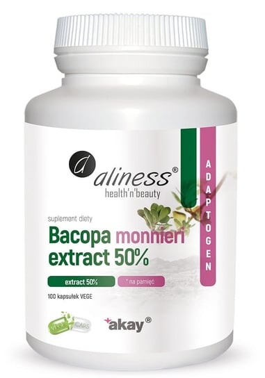 Aliness, Экстракт Bacopa monnieri 50% 500 мг, 100 капсул
Aliness, Экстракт Bacopa monnieri 50% 500 мг, 100 капсул