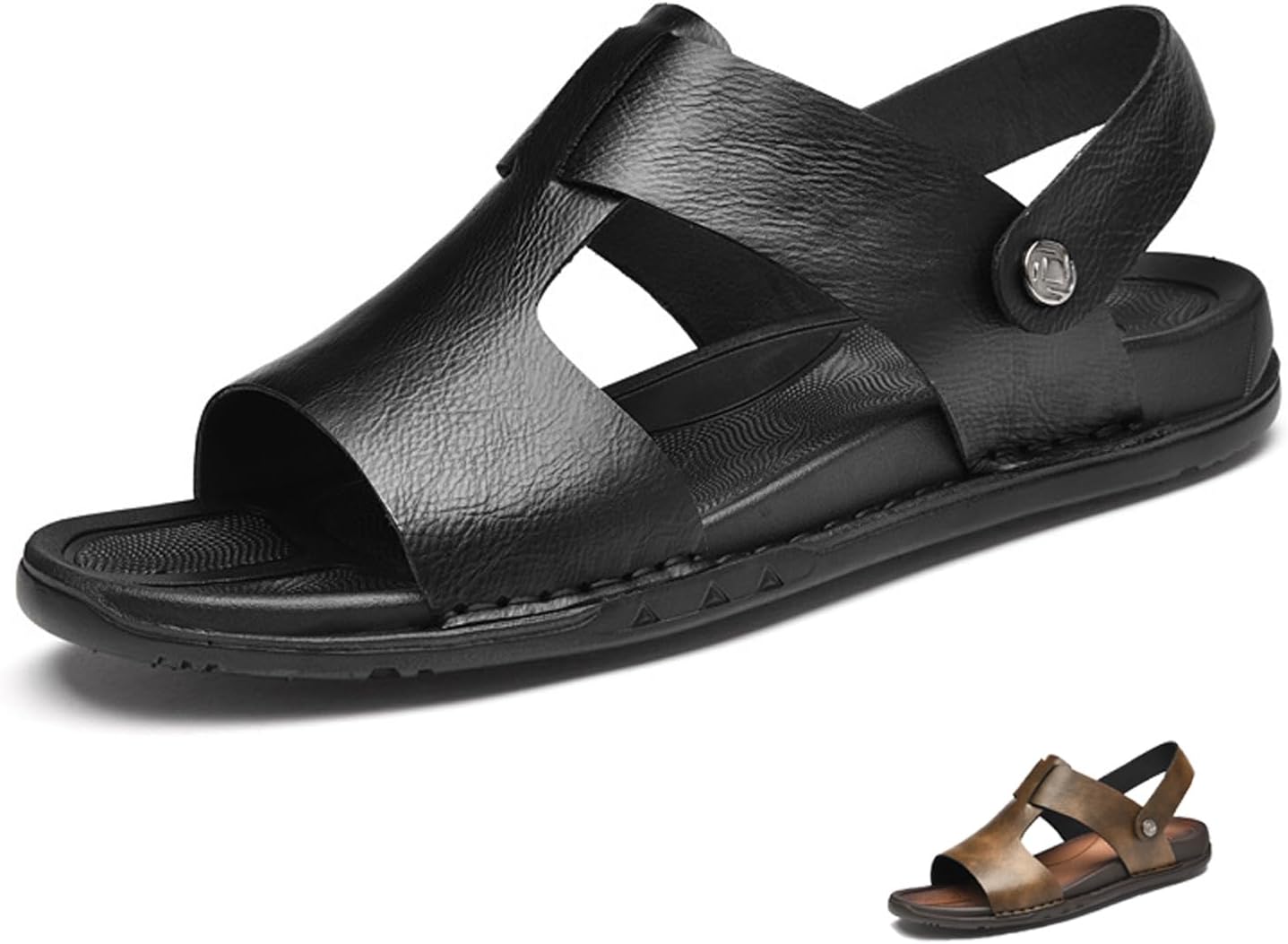Мужские кожаные сандалии с вырезами, без застежки, с плоской подошвой, классические ретро с круглым открытым носком, для прогулок на улице и на пляже Amazideal, черный
Мужские кожаные сандалии с вырезами, без застежки, с плоской подошвой, классические ретро с круглым открытым носком, для прогулок на улице и на пляже Amazideal, черный