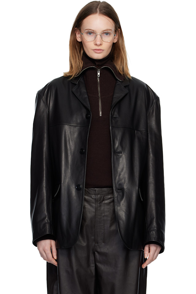 Однобортная кожаная куртка Lemaire, черный
Однобортная кожаная куртка Lemaire, черный