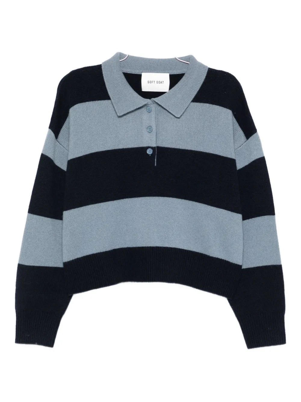 Полосатый свитер с воротником поло Soft Goat, синий
Полосатый свитер с воротником поло Soft Goat, синий