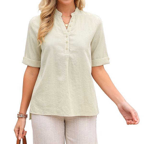 Женская блузка с пуговицами, коротким рукавом и V-образным вырезом Inspire Chic
Женская блузка с пуговицами, коротким рукавом и V-образным вырезом Inspire Chic