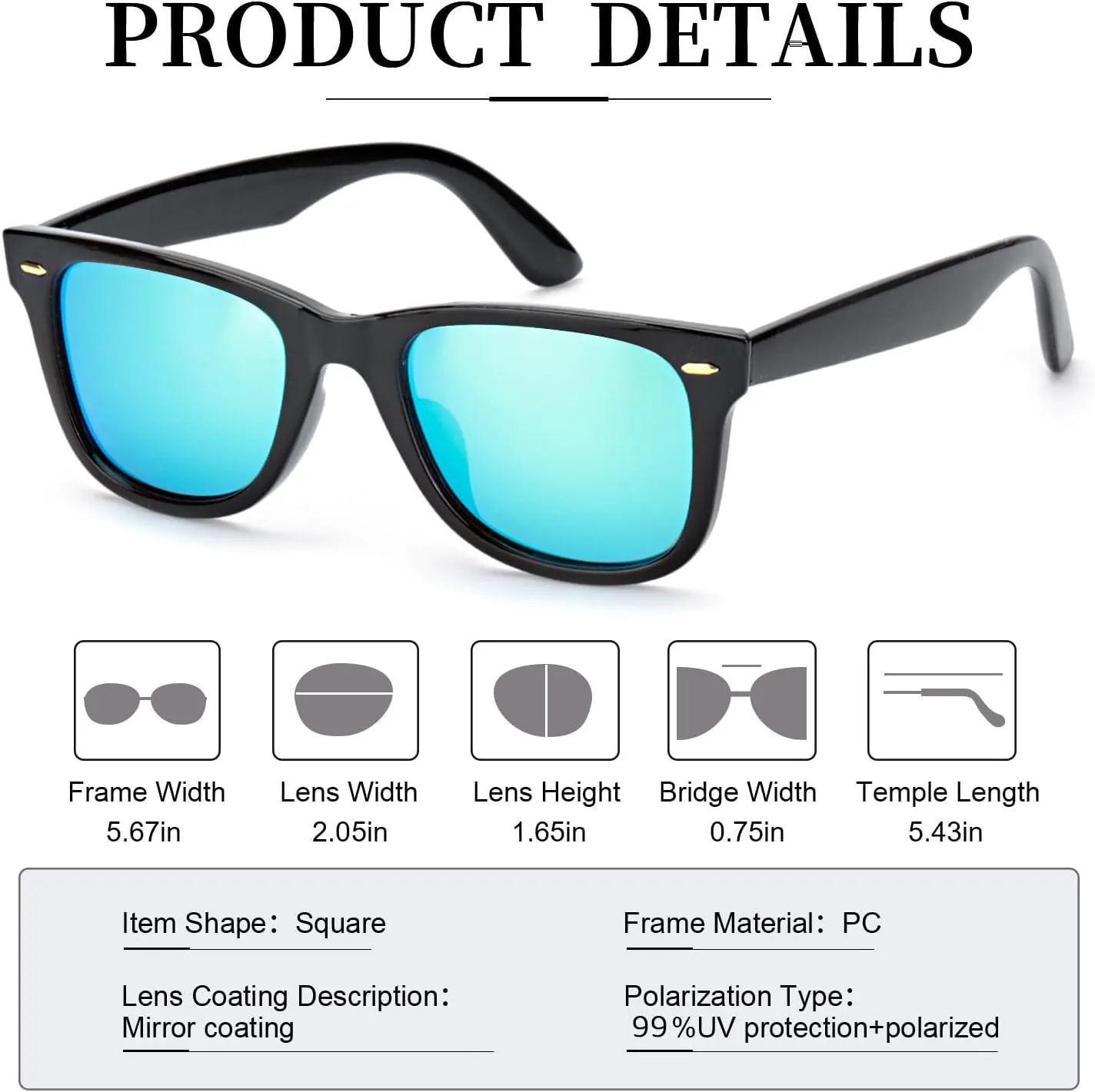 Классические солнцезащитные очки Myiaur для женщин, поляризованные, для вождения, с защитой от бликов и УФ-излучения, A4 Black Frame/Blue Mirrored Polarized Lens
Классические солнцезащитные очки Myiaur для женщин, поляризованные, для вождения, с защитой от бликов и УФ-излучения, A4 Black Frame/Blue Mirrored Polarized Lens