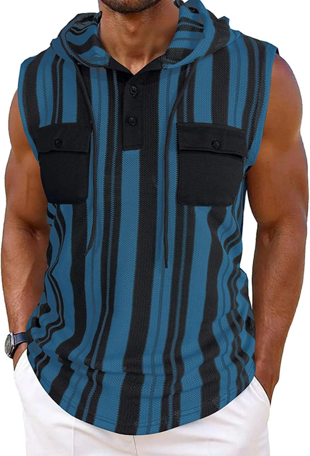 Мужская майка-худи без рукавов Henley для тренировок
Мужская майка-худи без рукавов Henley для тренировок