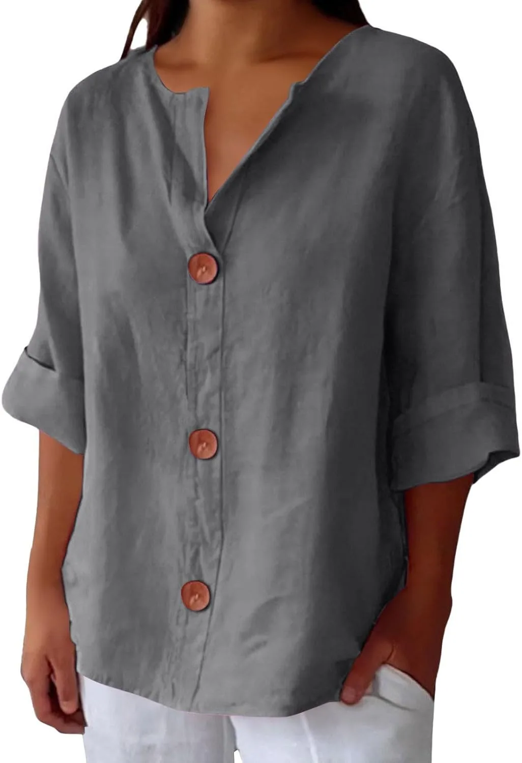 Льняная блузка для женщин с пуговицами и V-образным вырезом
Льняная блузка для женщин с пуговицами и V-образным вырезом