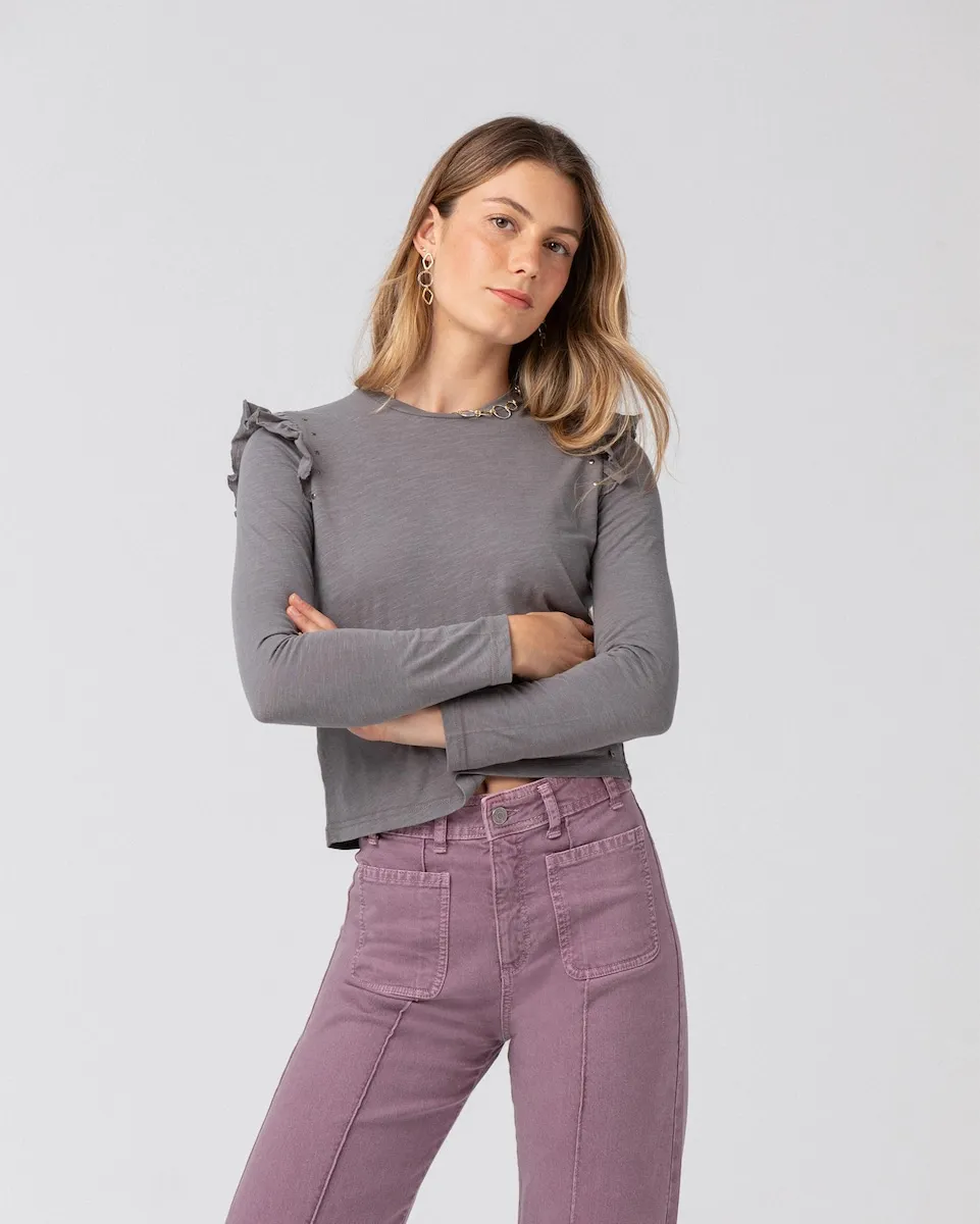 Женская футболка с длинным рукавом и рюшем Noon, серый
Женская футболка с длинным рукавом и рюшем Noon, серый