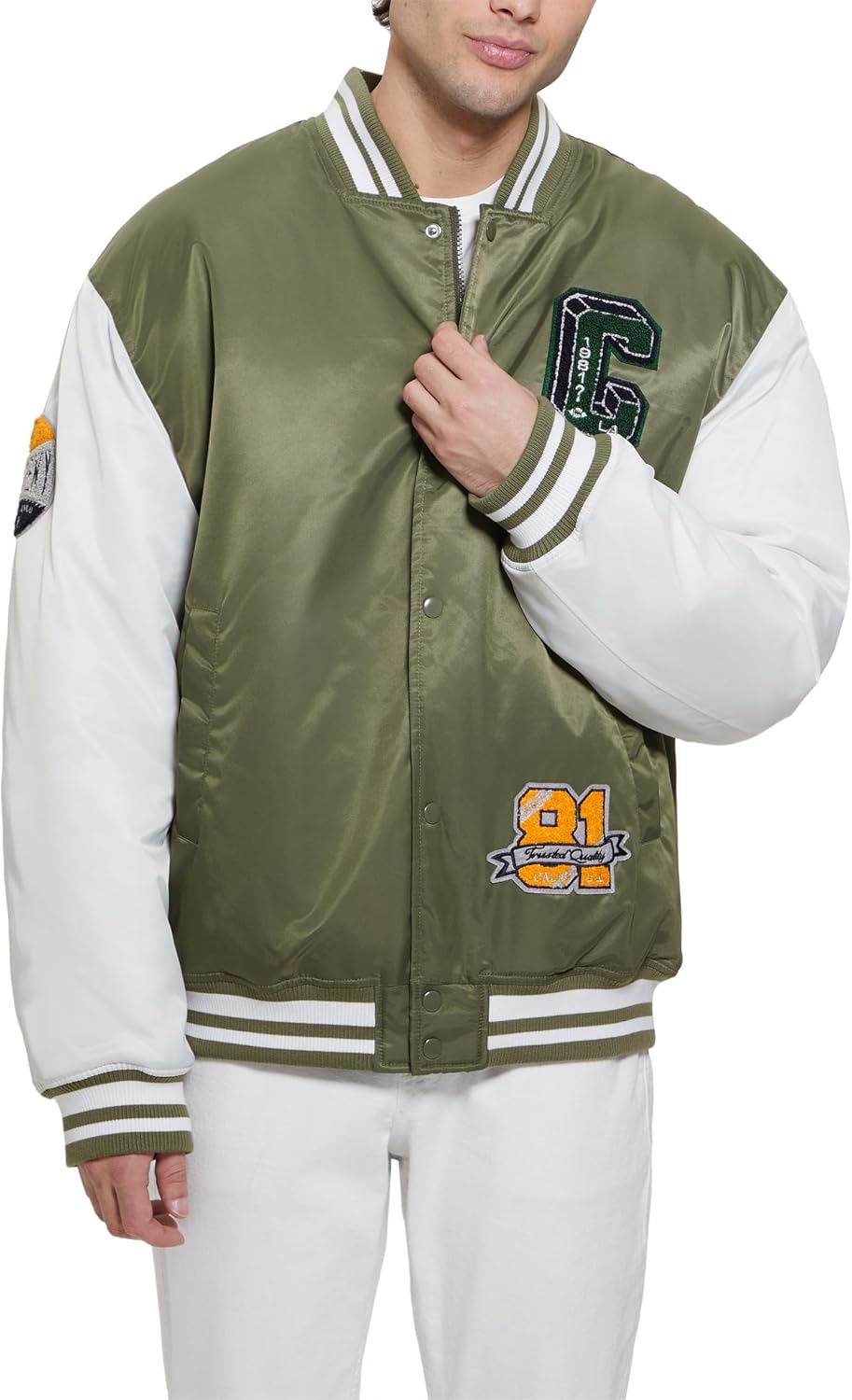 Куртка-бомбер GUESS Tyler для мужчин, Olive And White Blocking
Куртка-бомбер GUESS Tyler для мужчин, Olive And White Blocking