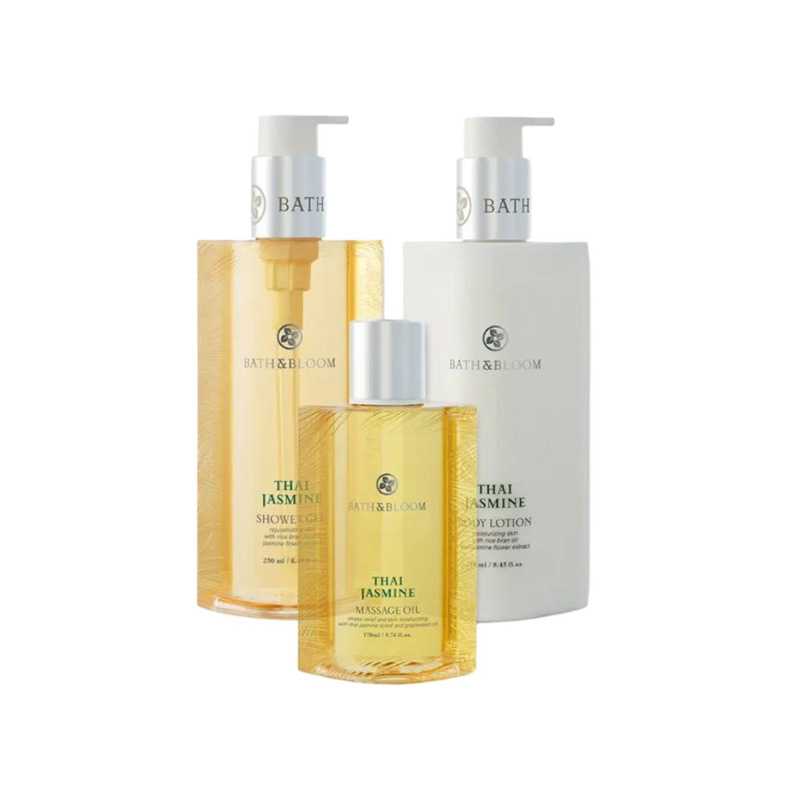 Набор для ухода за телом Thai Jasmine Full Body SPA BATH&BLOOM, three-piece set: jasmine shower gel 250ml+jasmine body lotion 250ml+jasmine massage oil 170ml
Набор для ухода за телом Thai Jasmine Full Body SPA BATH&BLOOM, three-piece set: jasmine shower gel 250ml+jasmine body lotion 250ml+jasmine massage oil 170ml