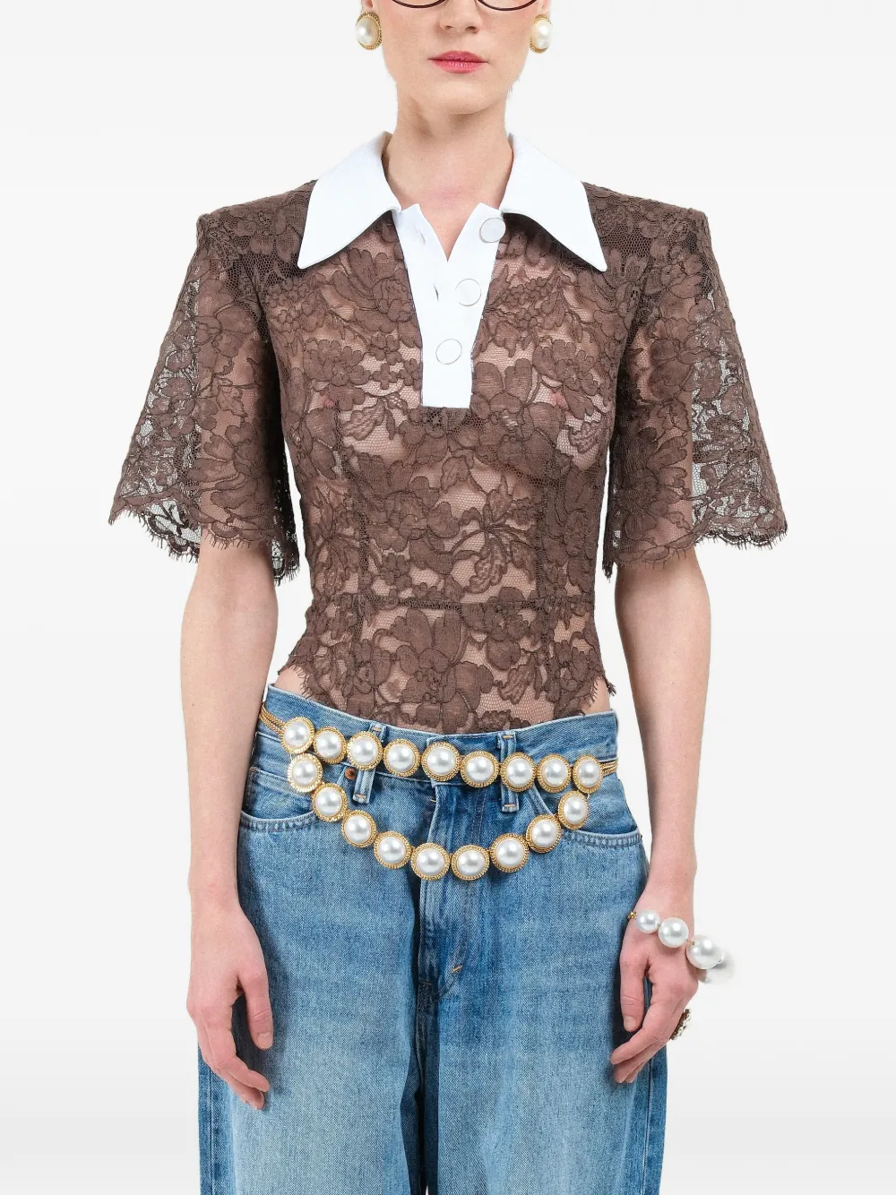 Поло с короткими рукавами из кружева Rowen Rose, коричневый
Поло с короткими рукавами из кружева Rowen Rose, коричневый