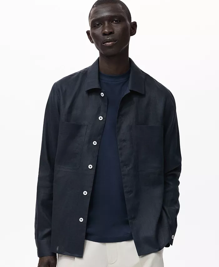 Мужская легкая льняная рубашка-оверсайз MANGO, синий
Мужская легкая льняная рубашка-оверсайз MANGO, синий