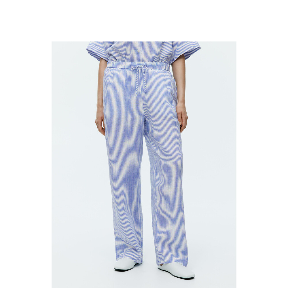 Прямые льняные брюки Arket на шнурке, синие/белые полосы
Прямые льняные брюки Arket на шнурке, синие/белые полосы