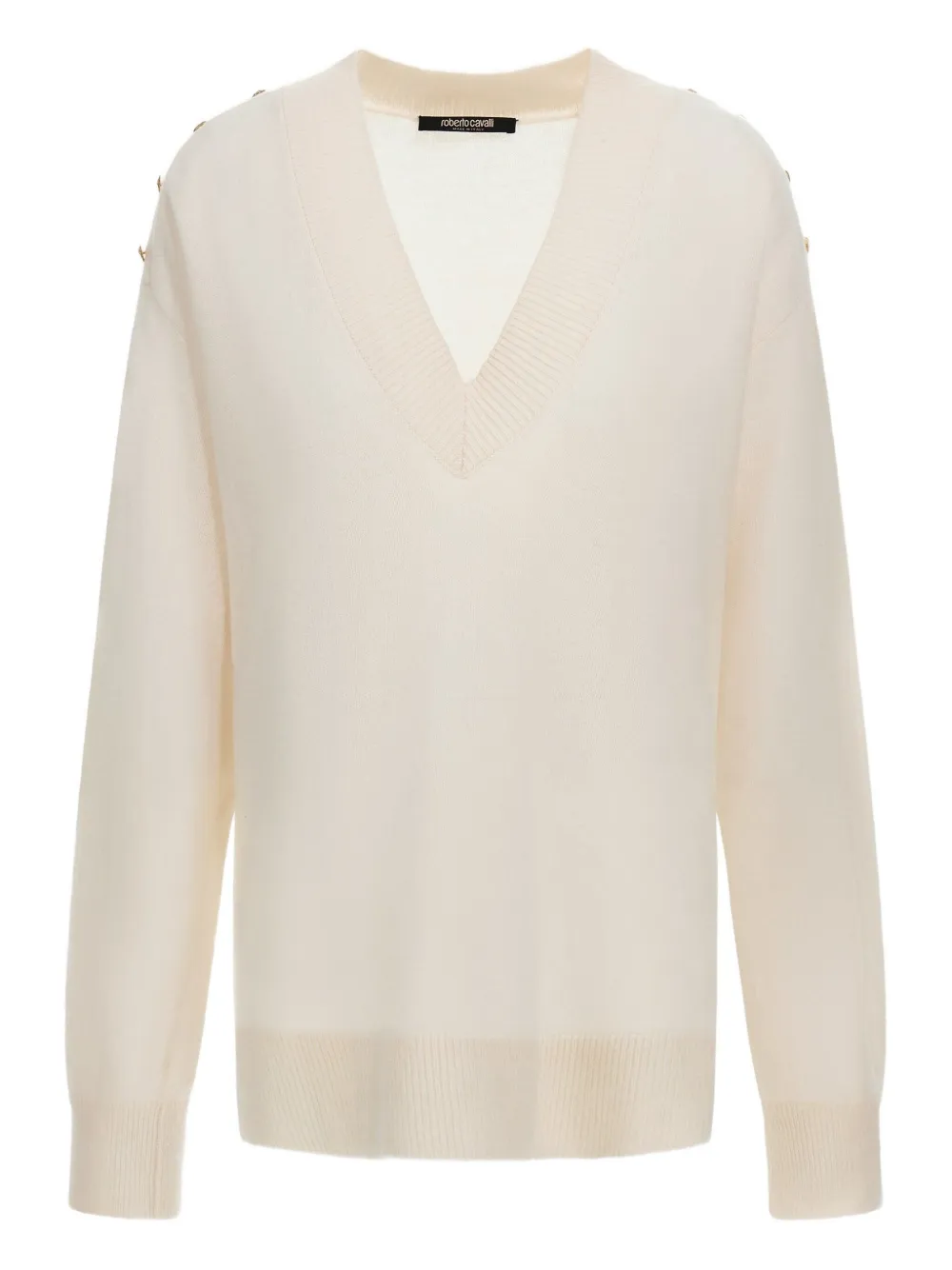 Свитер с V-образным вырезом, украшенный пуговицами Roberto Cavalli, белый
Свитер с V-образным вырезом, украшенный пуговицами Roberto Cavalli, белый