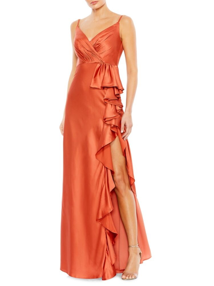 Шифоновое многоярусное платье с бретельками и рюшами Mac Duggal, цвет Spice