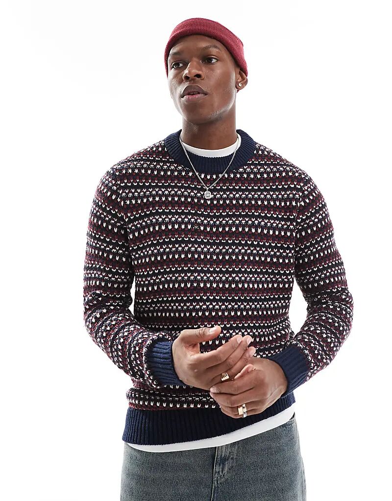 Джемпер структурированной вязки с круглым вырезом и полоской темно-синего цвета ONLY & SONS
Джемпер структурированной вязки с круглым вырезом и полоской темно-синего цвета ONLY & SONS