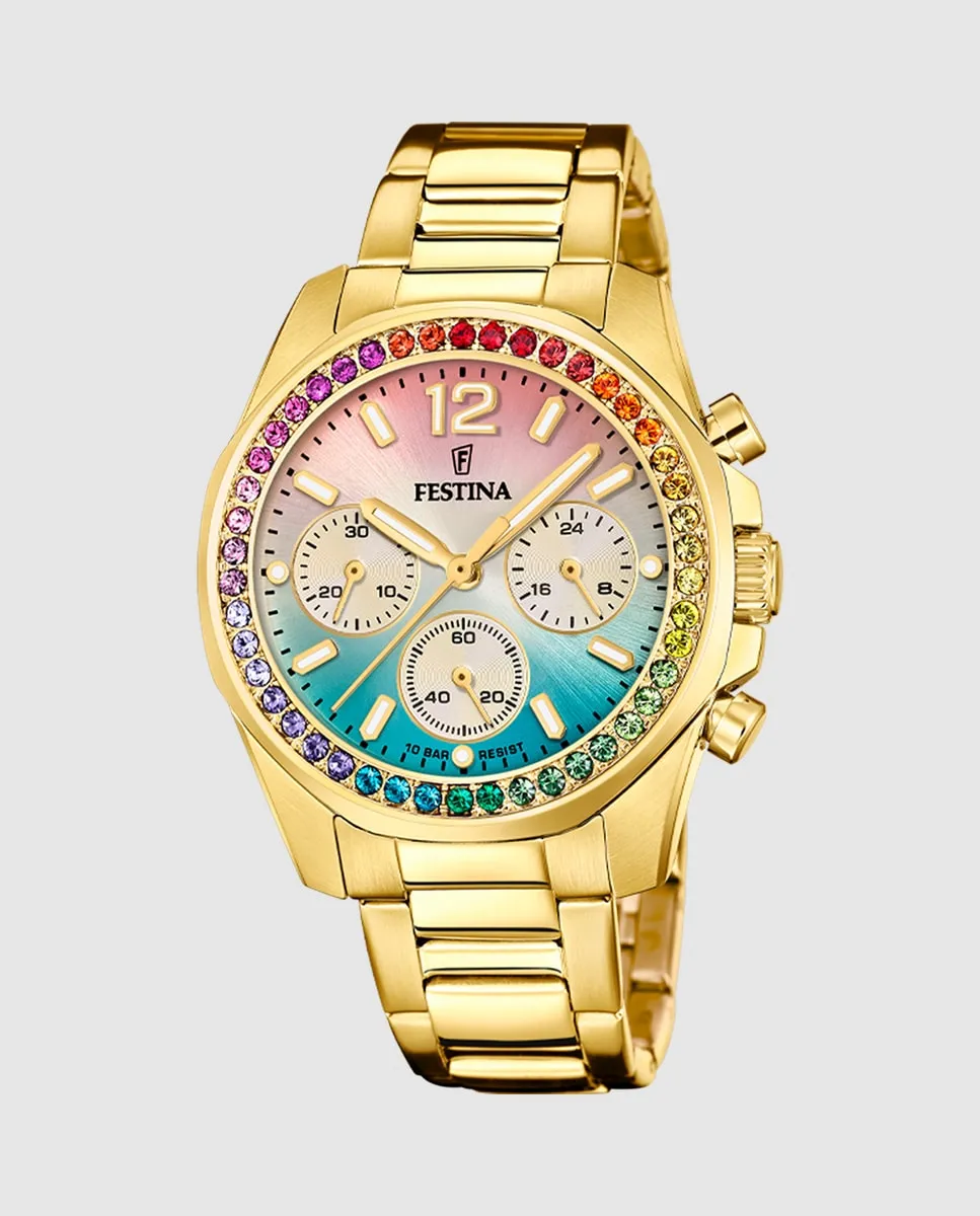 F20609/5 Женские часы Boyfriend Rainbow в корпусе из золотистой стали Festina, золото
F20609/5 Женские часы Boyfriend Rainbow в корпусе из золотистой стали Festina, золото