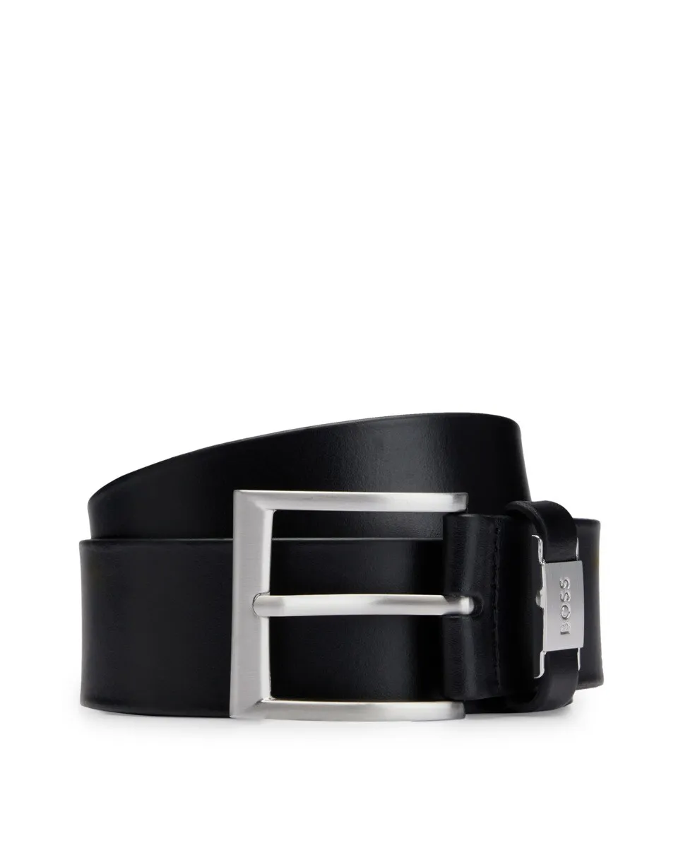 Итальянский кожаный ремень с фирменной металлической окантовкой Boss, черный
Итальянский кожаный ремень с фирменной металлической окантовкой Boss, черный