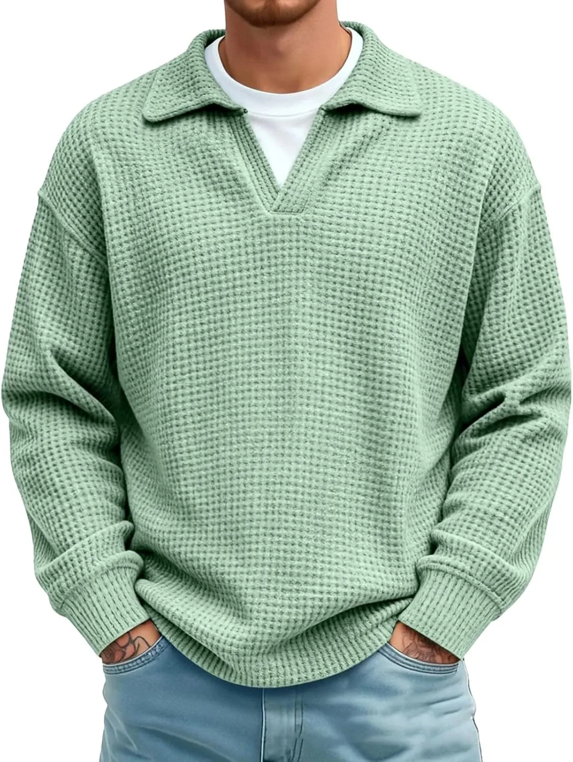 Футболка-поло с длинным рукавом и воротником для мужчин, V-образный вырез, легкая
Футболка-поло с длинным рукавом и воротником для мужчин, V-образный вырез, легкая