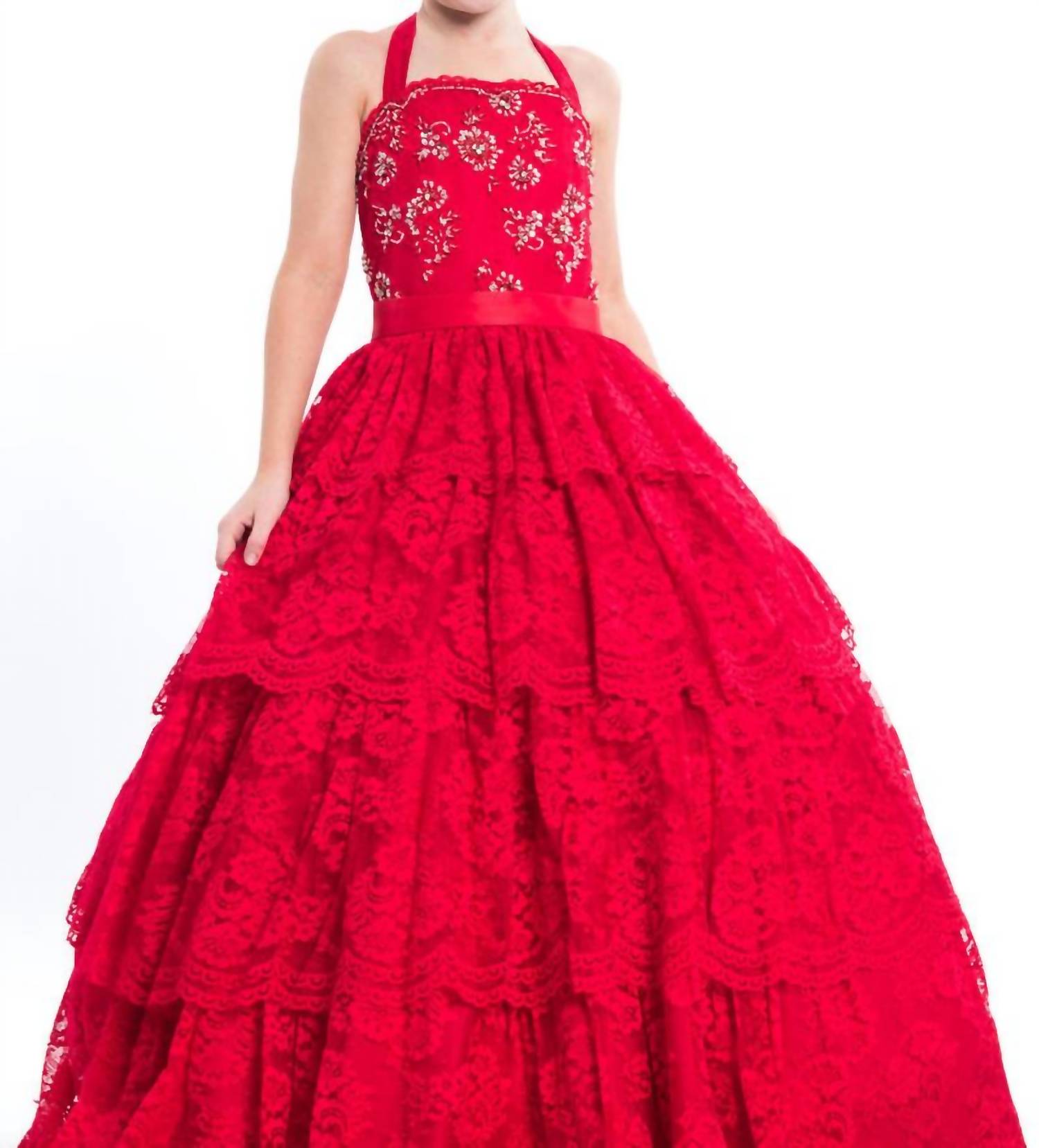 Красное вечернее платье с кружевным топом на бретелях RACHEL ALLAN