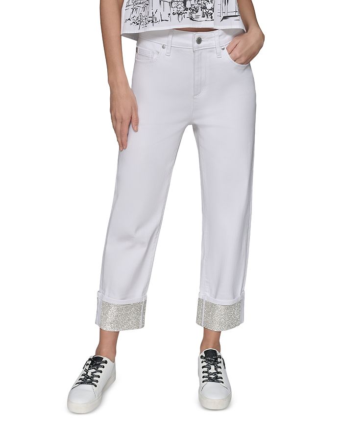 Джинсы с высокой посадкой и кристаллами на манжетах, белые KARL LAGERFELD PARIS, белый
Джинсы с высокой посадкой и кристаллами на манжетах, белые KARL LAGERFELD PARIS, белый