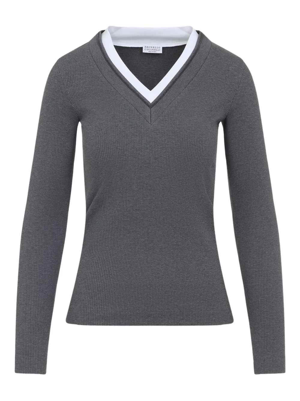 Ребристый топ с V-образным вырезом Brunello Cucinelli, серый
Ребристый топ с V-образным вырезом Brunello Cucinelli, серый
