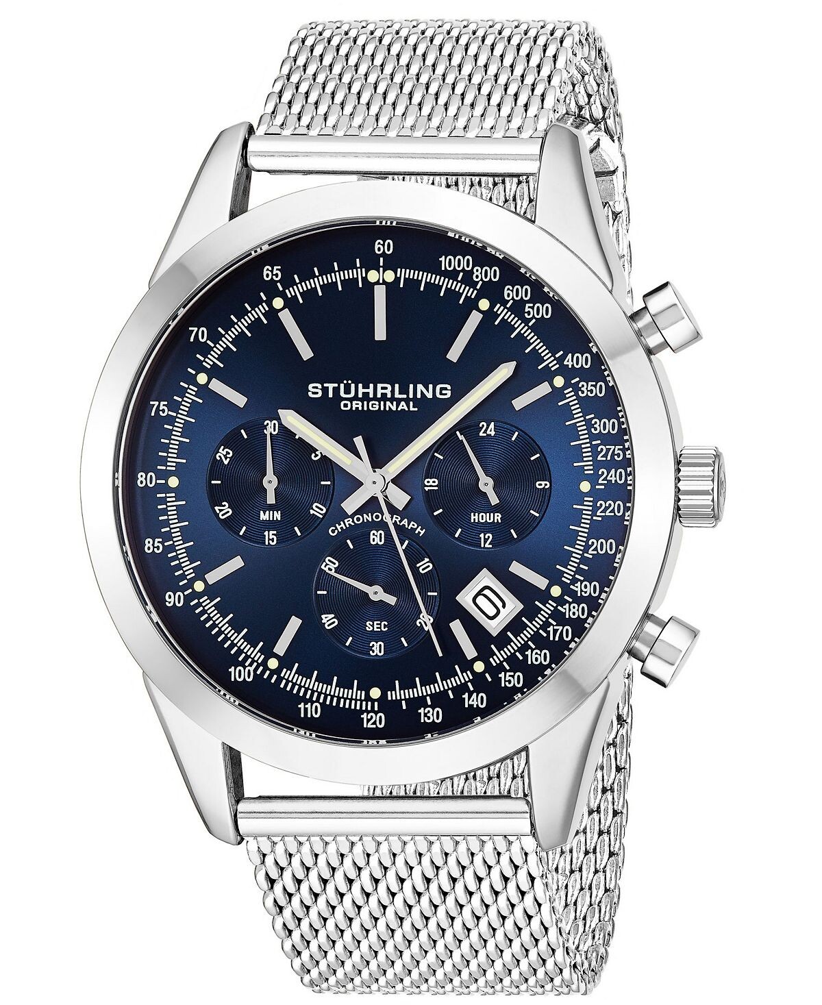 Мужские кварцевые часы с хронографом и датой, серебристые часы из нержавеющей стали с сетчатым браслетом, 44 мм Stuhrling
Мужские кварцевые часы с хронографом и датой, серебристые часы из нержавеющей стали с сетчатым браслетом, 44 мм Stuhrling