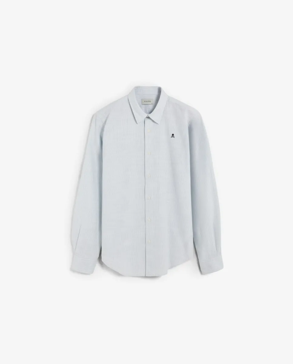 Мужская хлопковая рубашка с вышитым логотипом Scalpers, синий/белый
Мужская хлопковая рубашка с вышитым логотипом Scalpers, синий/белый