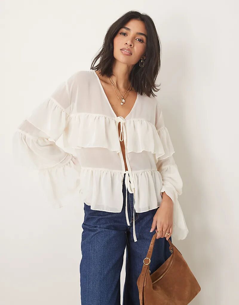 Шифоновая блузка в стиле бохо с оборками ASOS DESIGN кремового цвета
Шифоновая блузка в стиле бохо с оборками ASOS DESIGN кремового цвета