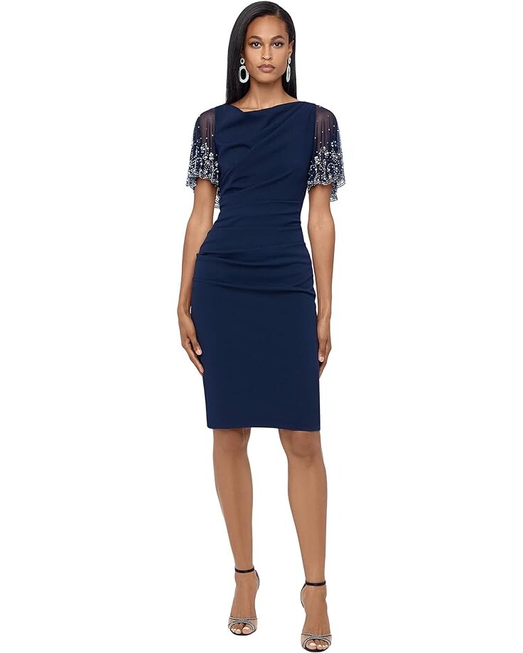 Платье Betsy & Adam Short Ruched Crepe w/ Beaded Flutter Sleeve, темно-синий
Платье Betsy & Adam Short Ruched Crepe w/ Beaded Flutter Sleeve, темно-синий