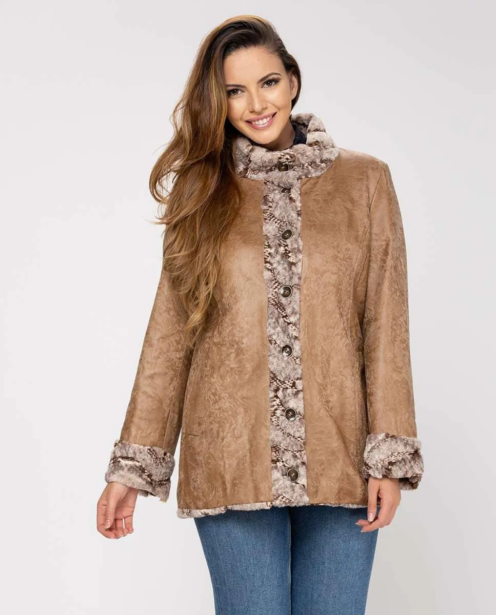 Женское двустороннее пальто с искусственным мехом Fsh, песочный
Женское двустороннее пальто с искусственным мехом Fsh, песочный