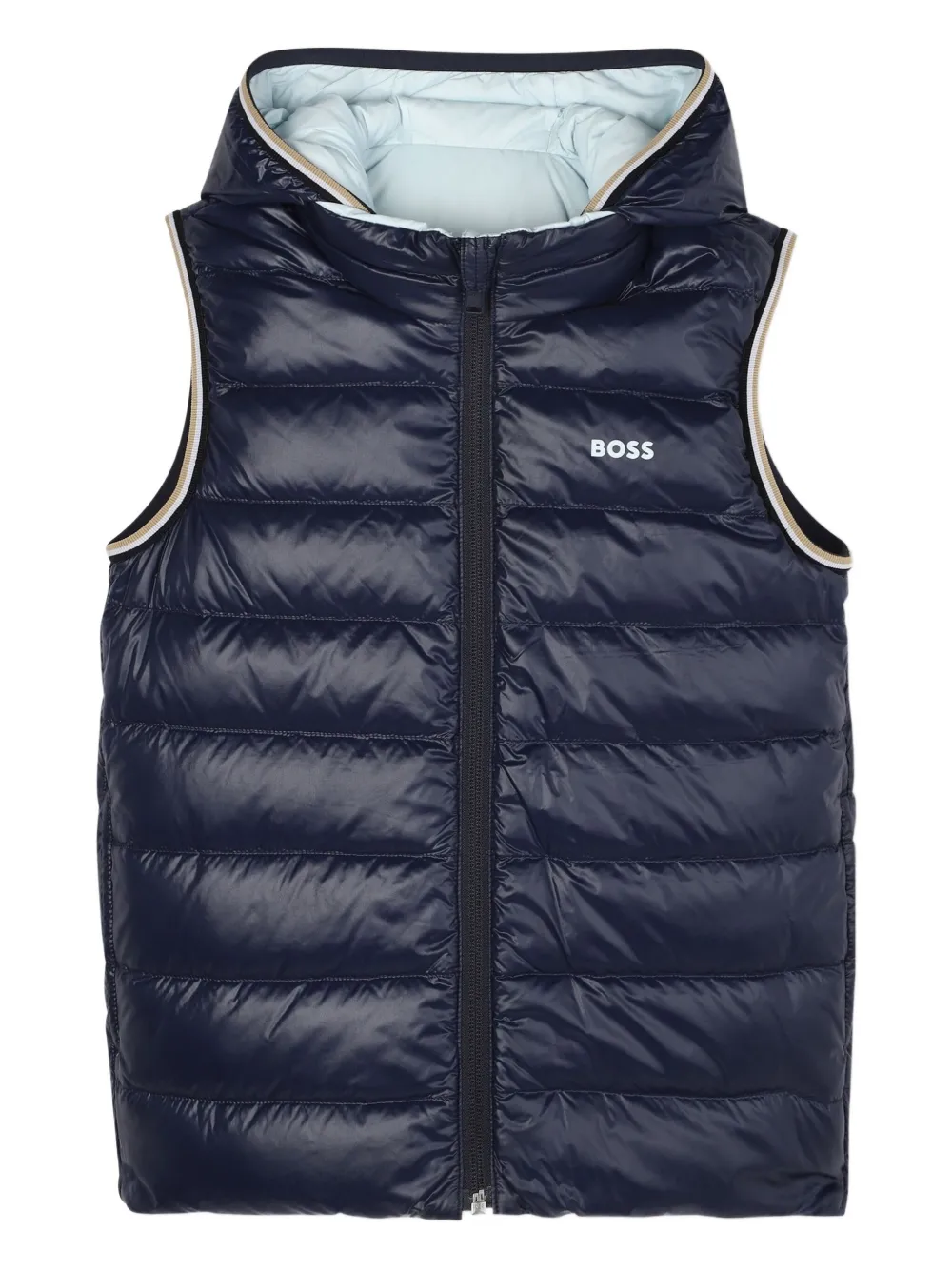 Двусторонний дутый жилет с капюшоном BOSS Kidswear, синий
Двусторонний дутый жилет с капюшоном BOSS Kidswear, синий