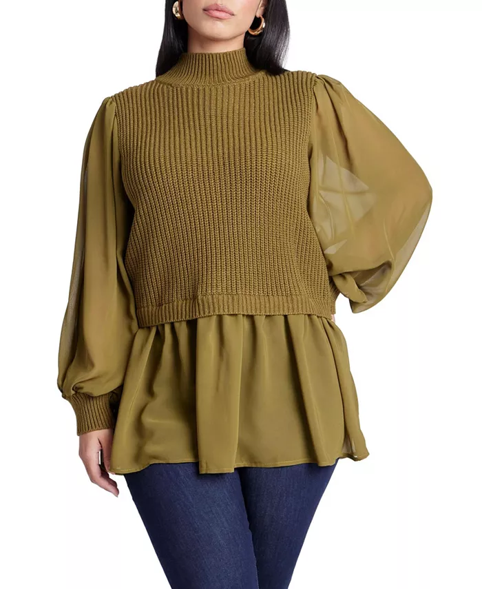 Женский свитер Twofer с шифоном ELOQUII, зеленый
Женский свитер Twofer с шифоном ELOQUII, зеленый