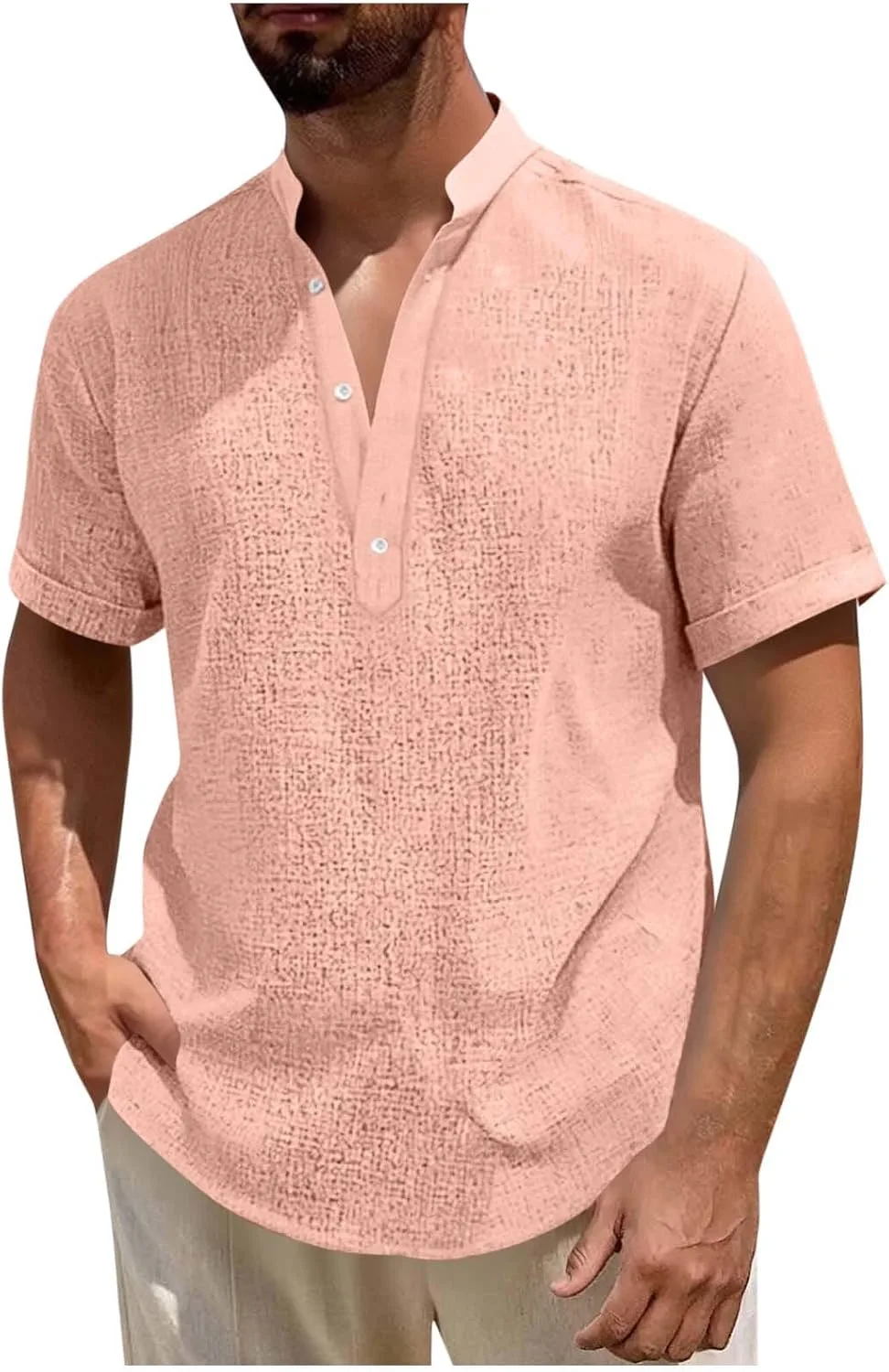 Мужская льняная рубашка хенли с коротким рукавом
Мужская льняная рубашка хенли с коротким рукавом