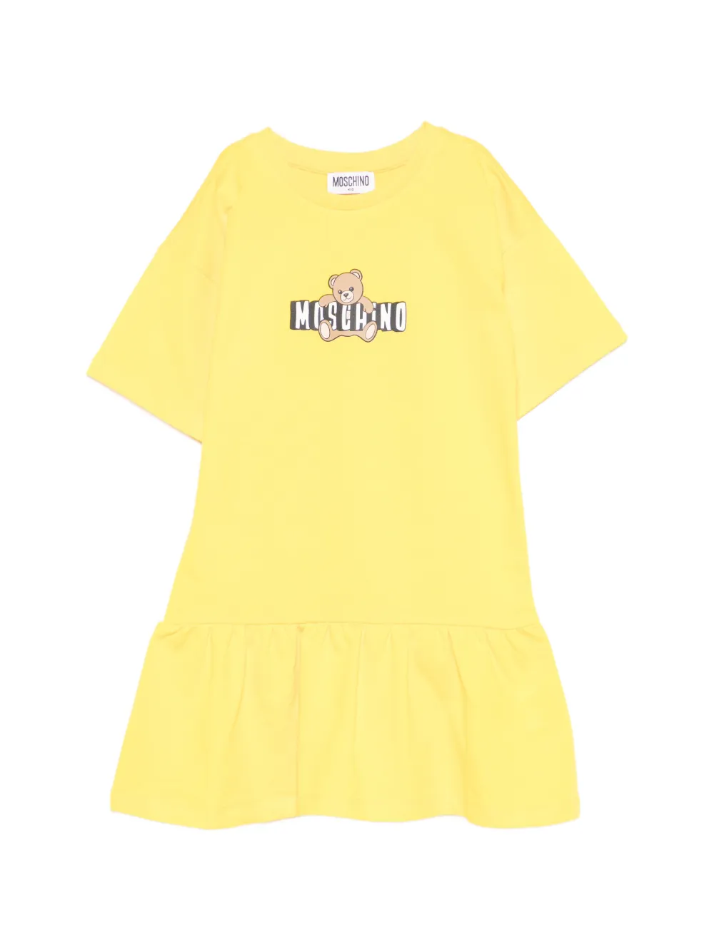 Хлопковое платье с оборкой по подолу и мотивом медвежонка Moschino Kids, желтый
Хлопковое платье с оборкой по подолу и мотивом медвежонка Moschino Kids, желтый
