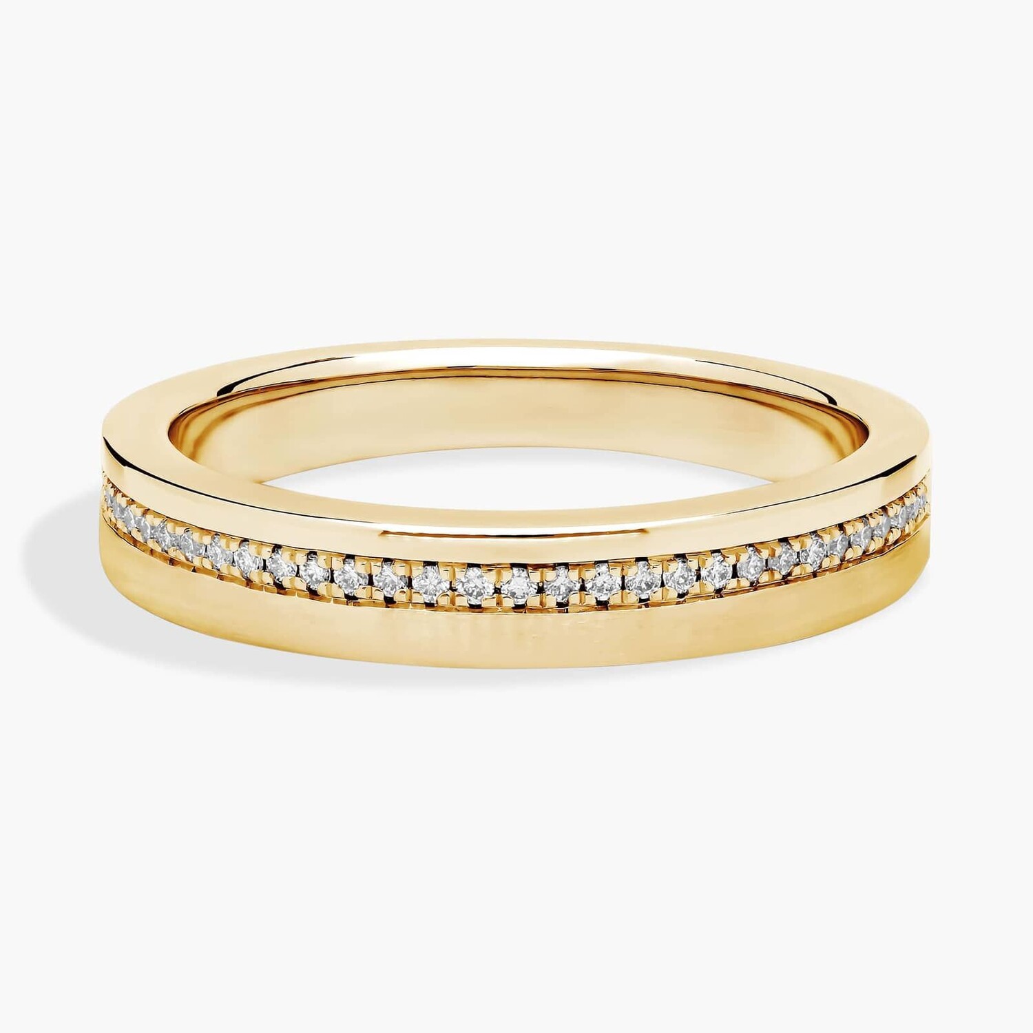 Мужское обручальное кольцо с бриллиантовым паве из желтого золота 14 карат (1/6 карата, двойной) Blue Nile